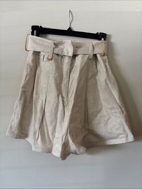 Jacquemus High-Waist Pleated Shorts in Beige with Belt